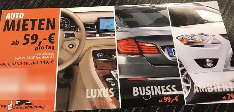 منشور إعلاني لشركة OKay Autovermietung بأسعار تبدأ من 59 يورو في اليوم